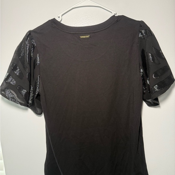 Michael Kors Black Boxy T-Shirt with Embellished Short Sleeves - Picture 6 of 8